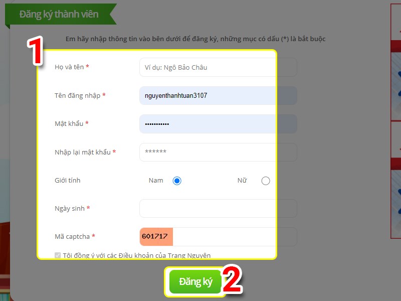 Hướngdẫn cách Đăng ký và Đăng nhập Trangnguyen.edu.vn